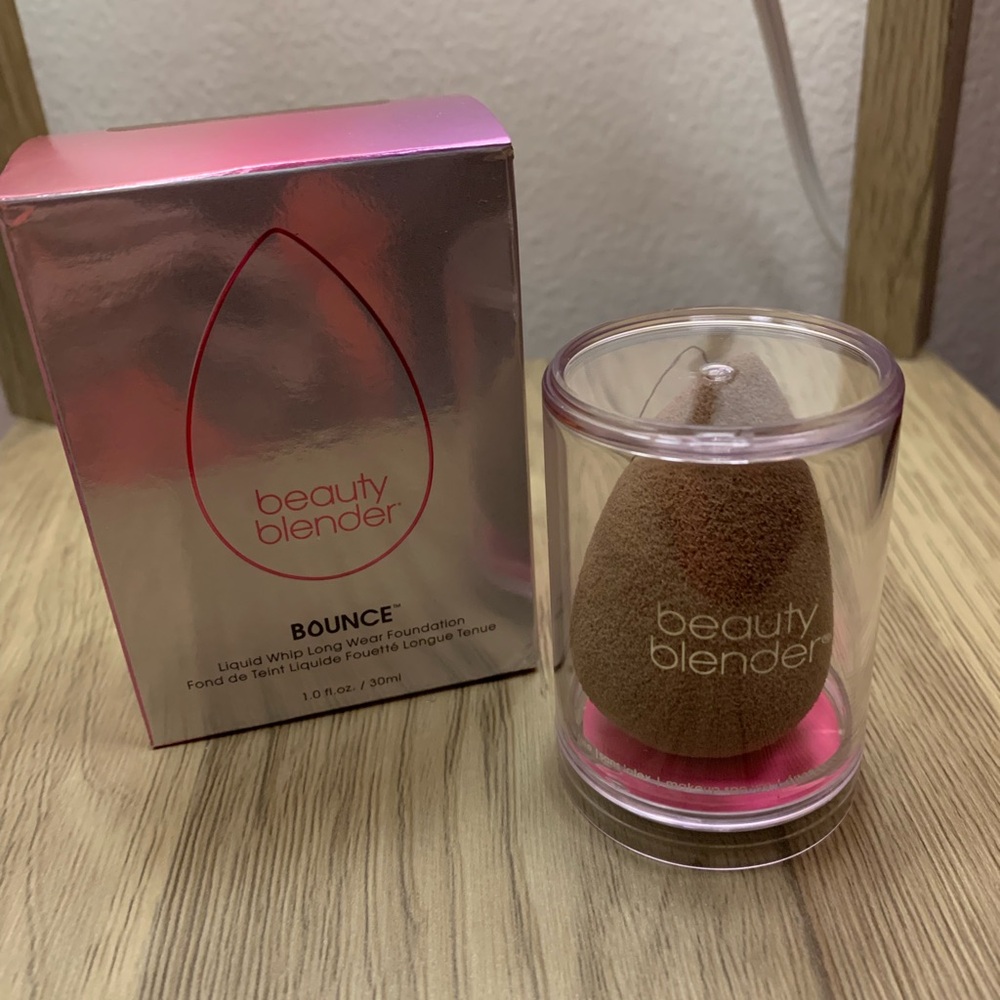 Bounce beauty blender, whipped long lasting foundation, and blender sponge